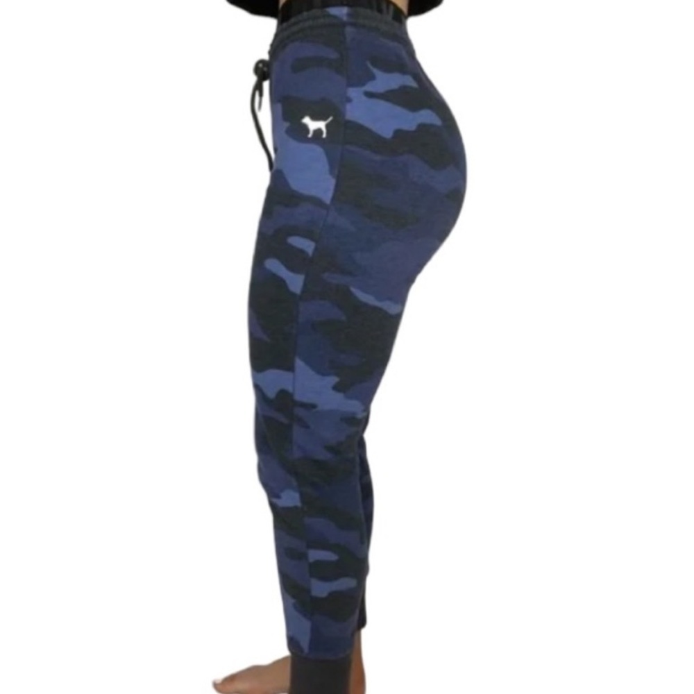 PINK Victoria's Secret Blue Sz XS Drawstring LOGO waist Camo Joggers - Picture 2 of 6